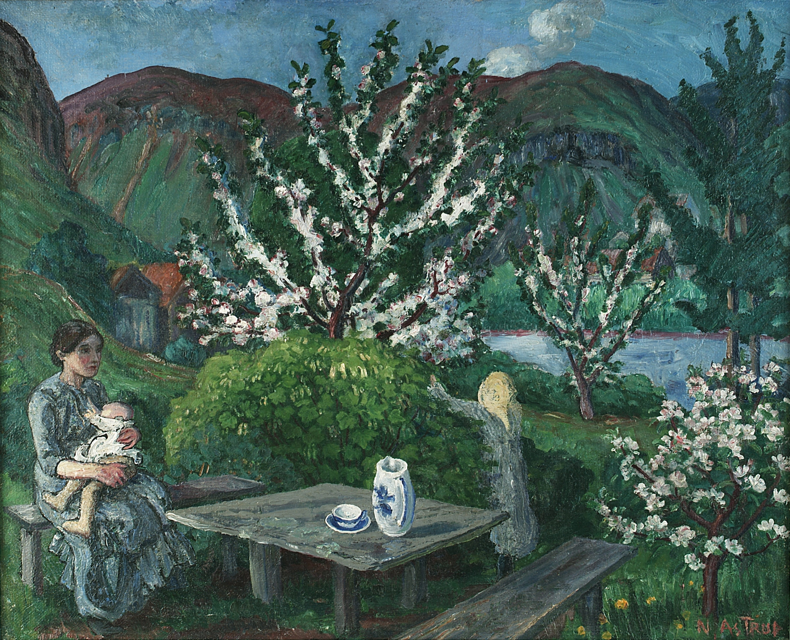 Mother and Child(ren?) by the Garden Table
